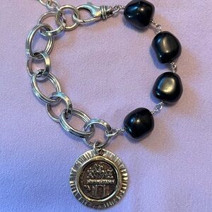 Karyn Chopin Black and Silver Bracelet with Medallion